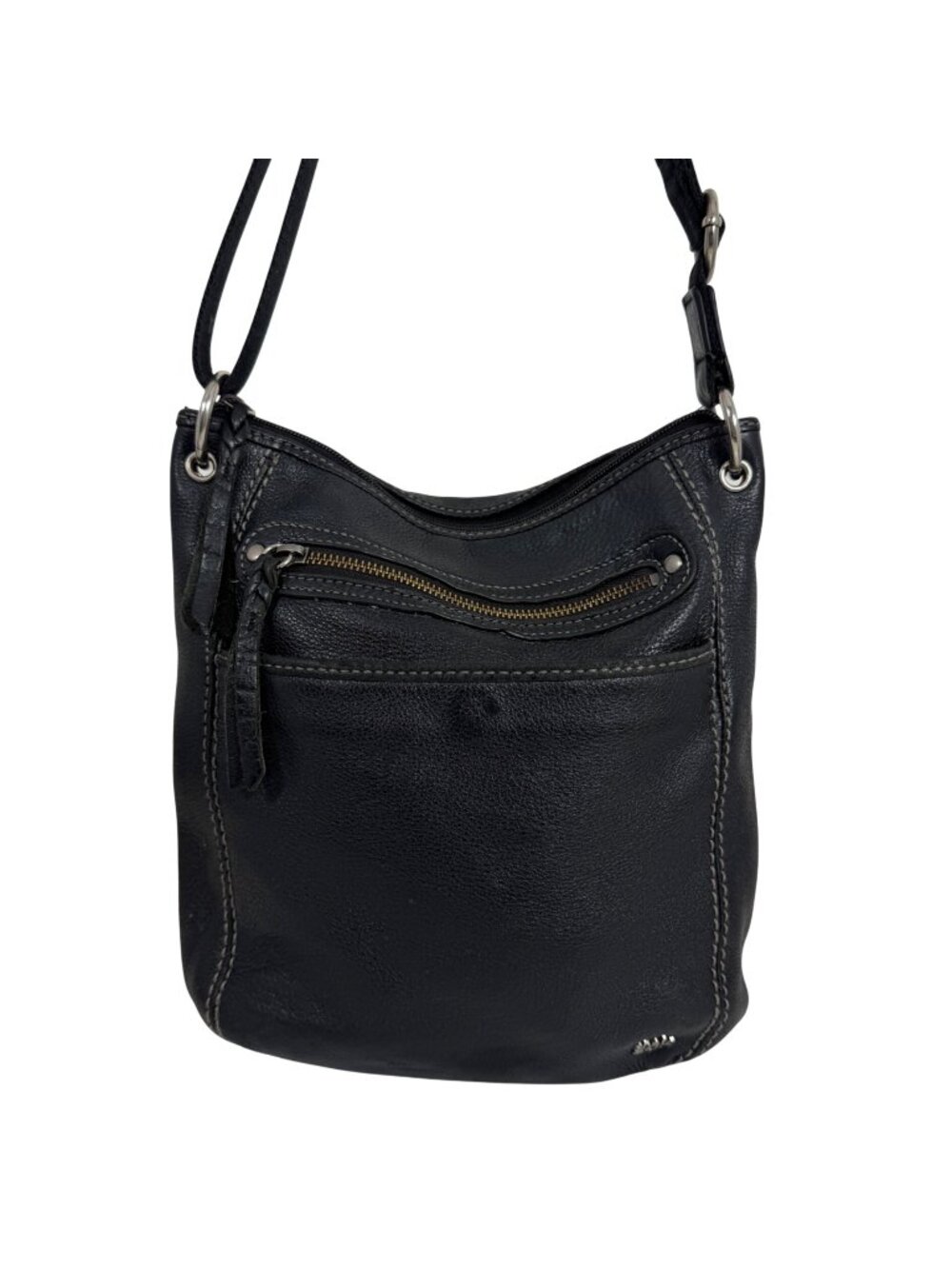 The Sak Black Leather Shoulder Crossbody Bag + Front Zipper Pocket Boho Biker